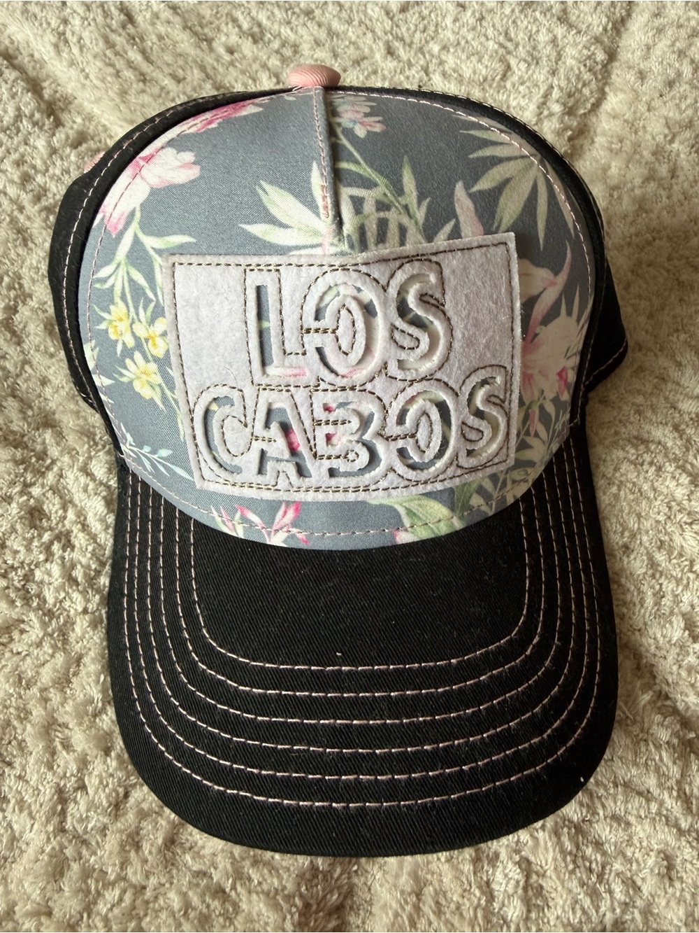 Los Cabos Floral Trucker Hat in Black & Pastel